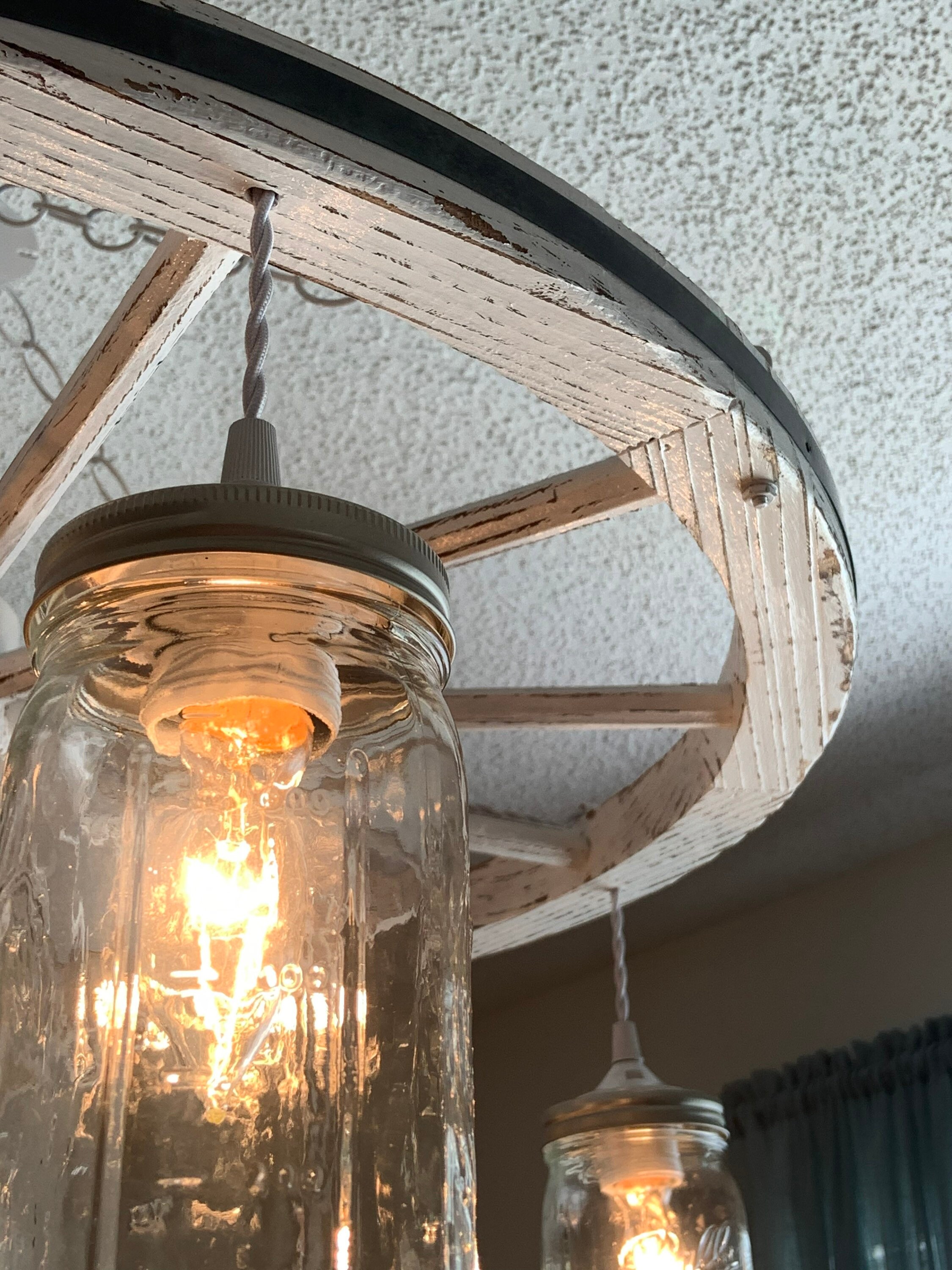Large Wagon Wheel Chandelier With Mason Jar Lights Etsy