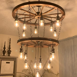 Large Double Tiered Wagon Wheel Chandelier