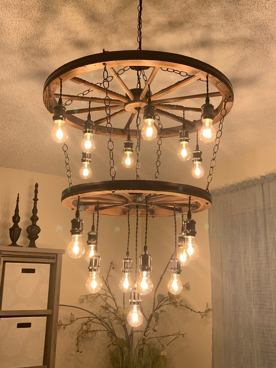 Large Double Tiered Wagon Wheel Chandelier