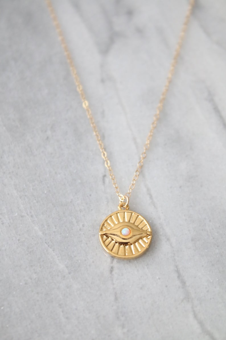 Gold Evil Eye Coin Necklace Gold Filled Coin Necklace Gold Etsy