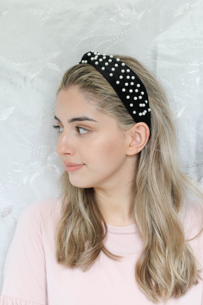 Pearl Headband Black Velvet Headband Large Pearl Headband Etsy