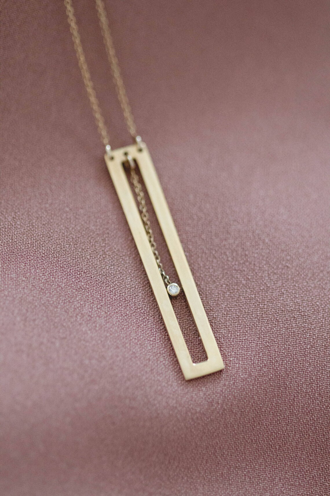 Vertical Gold Bar Necklace Gold Bar Necklace Birthstone Etsy