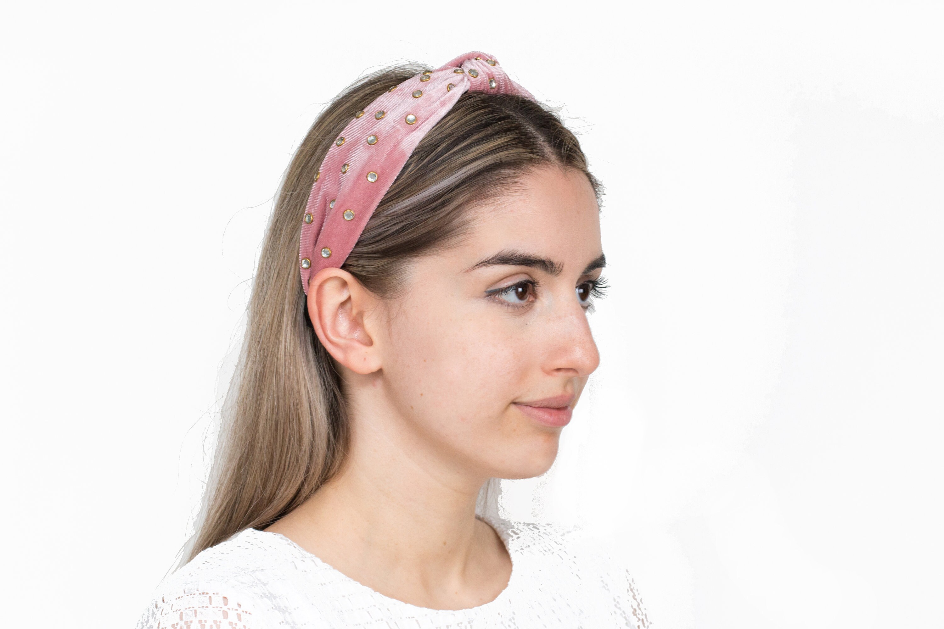 Blush Pink Rhinestone Headband Pink Velvet Crystal Headband Etsy
