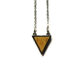 Triangular wood stainless steel necklace