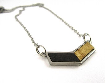 Wood stainless stell necklace | Geometric necklace | Gift idea