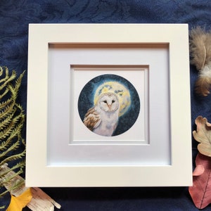Midnight Barn Owl - Watercolor Print Owl and Moon Art