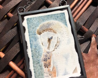 Barn Owl II - Original Watercolor - Mini Painting, Heirloom Ornament, Framed Small Watercolor Owl