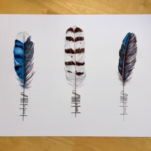 Feather Poster Breathe: Feathers with Ogham Writing Análaigh Celtic Wall Hanging Blue Jay, Snowy Owl, Raven image 4