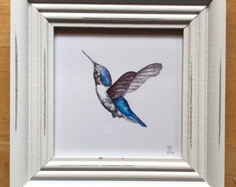 Blue Hummingbird Framed Watercolor Print - Hummingbird Gift