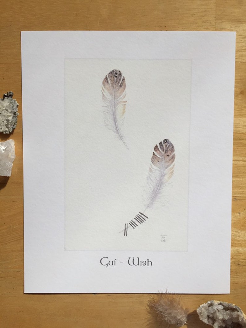 Wish Barn Owl Feather With Ogham Writing Guí Gaelic Etsy