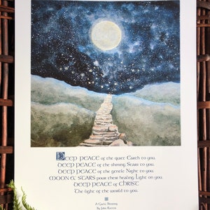 Gaelic Blessing Fine Art Print - Scotland, Night Sky, Moon, Irish Verse