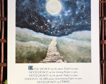 Gaelic Blessing Fine Art Print - Scotland, Night Sky, Moon, Irish Verse