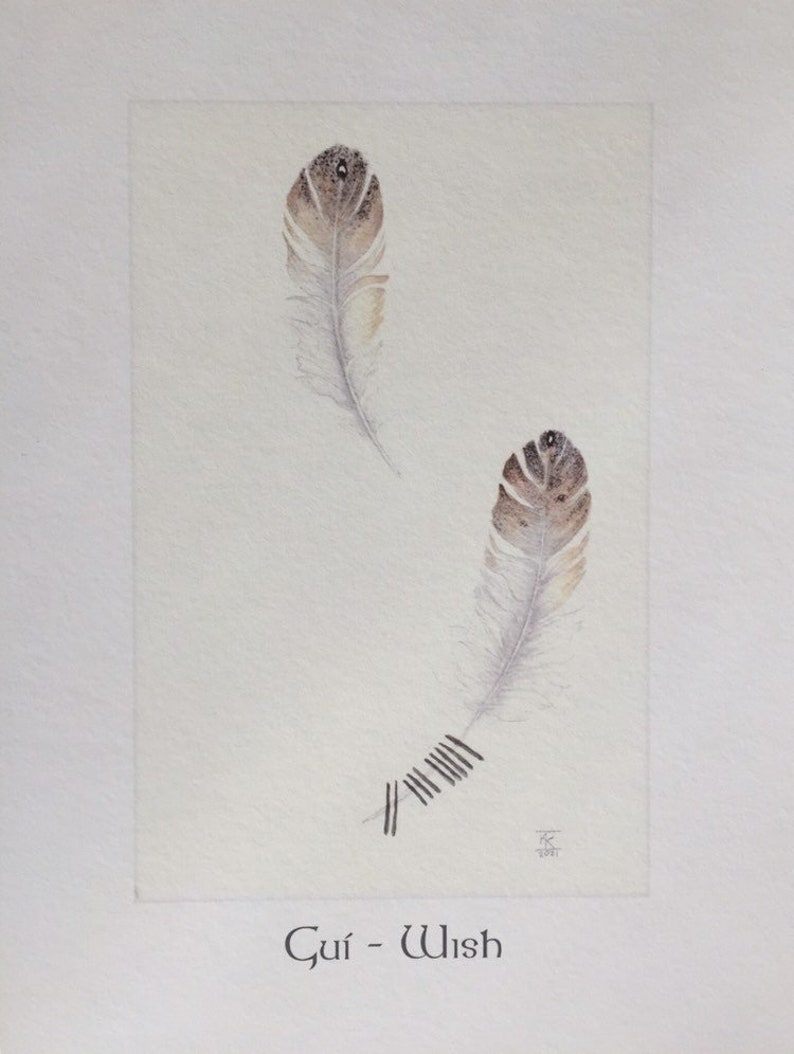 Wish Barn Owl Feather With Ogham Writing Guí Gaelic Etsy