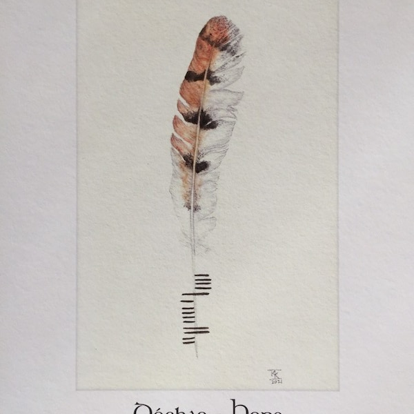 Hope:  Barn Owl Feather with Ogham Writing - Dóchas - Gaelic - Celtic - Fine Art Print
