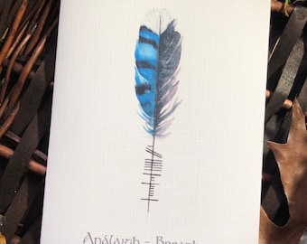 Feather Notecards with Ogham Writing - Set of 6 - Celtic, Gaelic, Análaigh, Breathe - All Occasion Cards