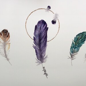 Feather Poster - Happiness:  Feathers with Ogham Writing - Sonas - Celtic Wall Hanging - Hummingbird, Barn Owl