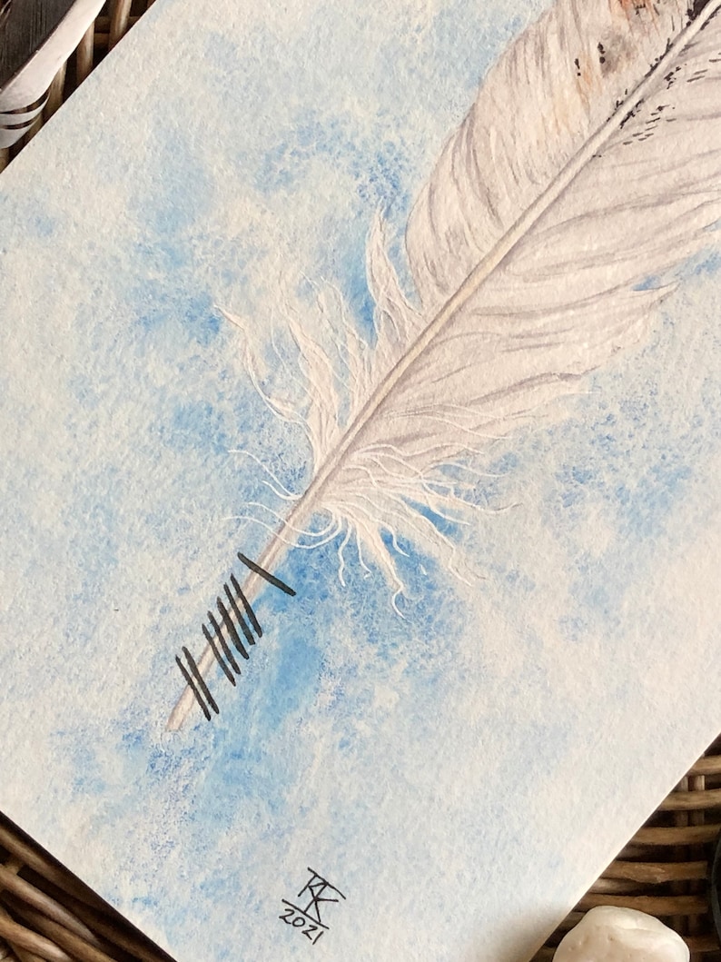 Love Large Feather With Ogham Writing Grá Gaelic Celtic Etsy