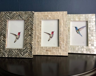 Anna's Hummingbird and Blue Hummingbird - Framed Watercolor Prints - Hummingbird Mini Prints