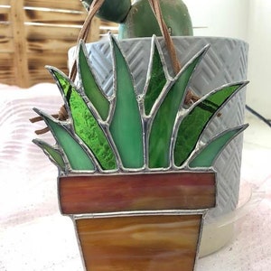 Aloe Vera Stained Glass Suncatcher, Botanical Art, Succulent Lover Gifts, Hanging Plant Decor