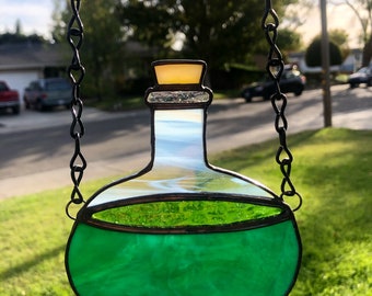 Stained Glass Potion Bottle Slime Green Witch