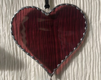 Stained Glass Heart Crystal Suncatcher Handmade Valentines Day Love Gift Wine Color Purple