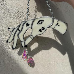 Tattooed Hand Stained Glass Suncatcher, Witchy Decor, Tattoo Artist Gift Handmade