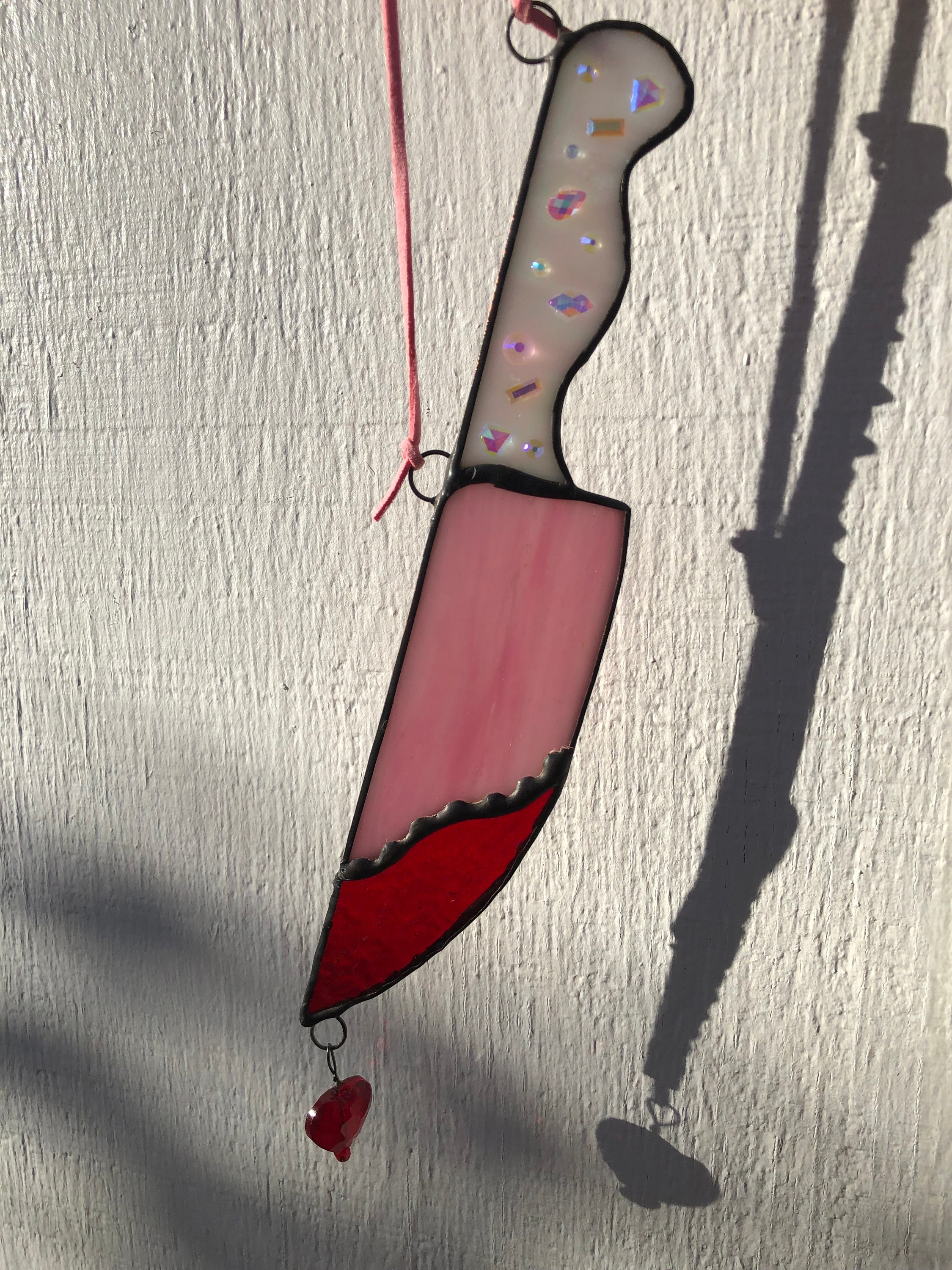 Pink Bloody Knife Stained Glass Suncatcher: Gothic Horror Decor - Etsy