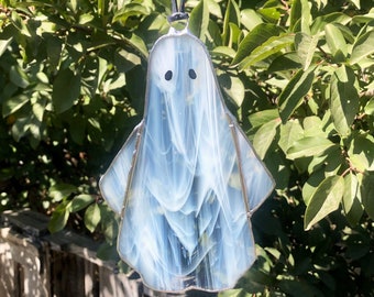 Halloween Ghost Stained Glass Suncatcher Handmade Art Gift Spooky Scary