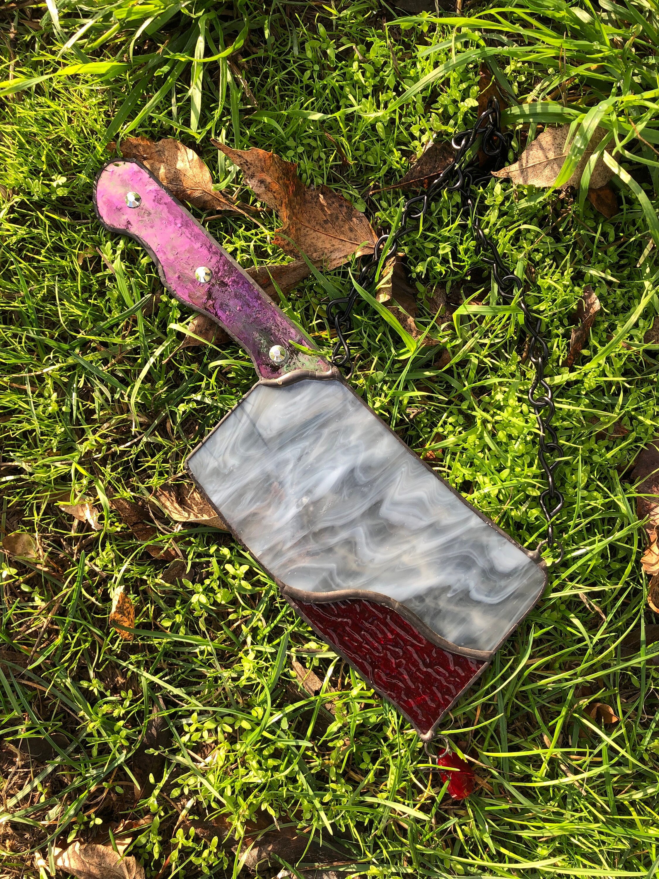 Bloody Knife Stained Glass Suncatcher, Horror Decor, Halloween