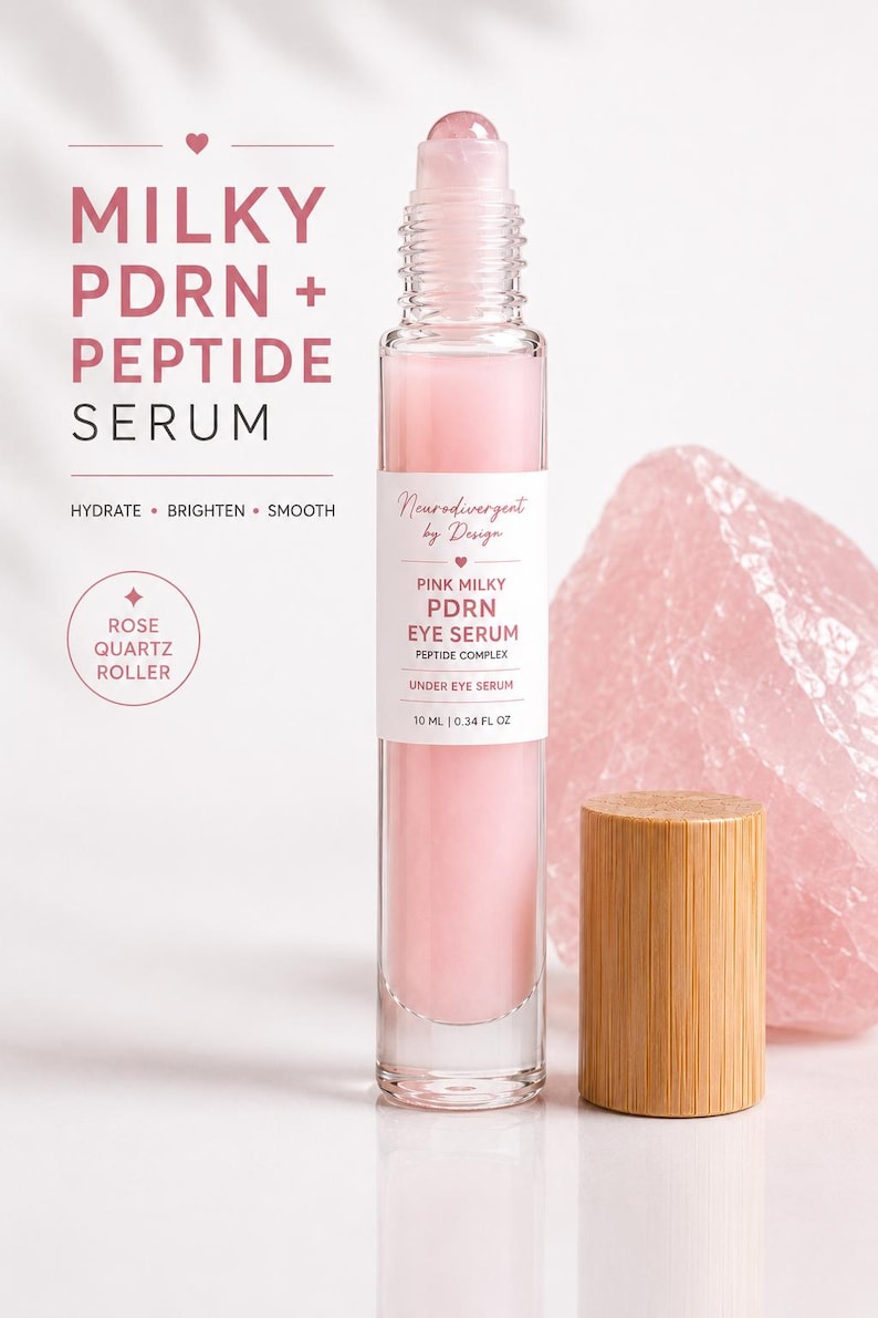Sérum peptidique rose laiteux PDRN pour les yeux Rouleau de quartz rose hydratant éclaircissant sous le traitement des yeux image 1