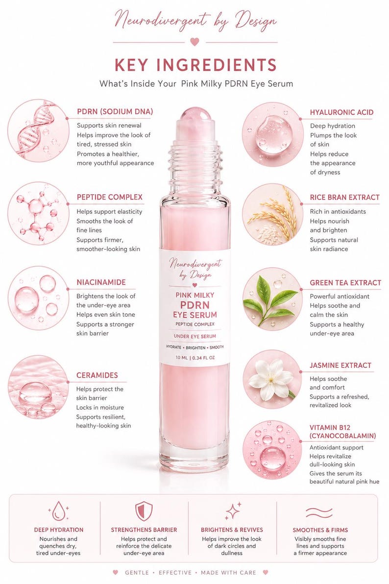 Sérum peptidique rose laiteux PDRN pour les yeux Rouleau de quartz rose hydratant éclaircissant sous le traitement des yeux image 2