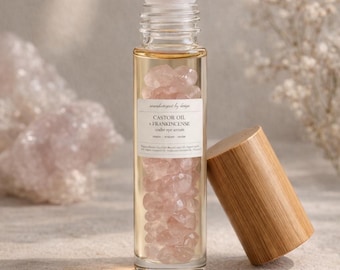 Rose Quartz Under Eye Roller | Castor Oil Frankincense Serum for Puffiness, Dark Circles