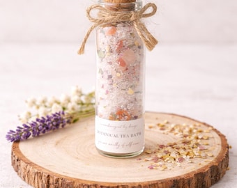 Mini frascos de té botánico para el baño / Regalo de sales de baño herbales / Sales de baño relajantes para el autocuidado / Baño floral de lavanda / Regalo de spa para ella