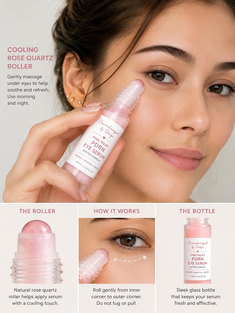 Sérum peptidique rose laiteux PDRN pour les yeux Rouleau de quartz rose hydratant éclaircissant sous le traitement des yeux image 4