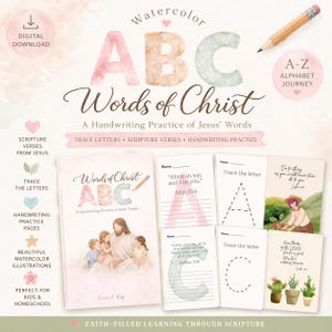 Quaderno di esercizi ABC cristiano stampabile / Esercizi di scrittura dell'alfabeto biblico / Scrittura delle Scritture per bambini / PDF per l'istruzione prescolare a casa