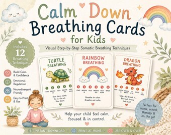 Kids Breathing Cards | Visual Somatic Techniques for Calm, Regulation (Digital Download), Vagus Nerve Activation