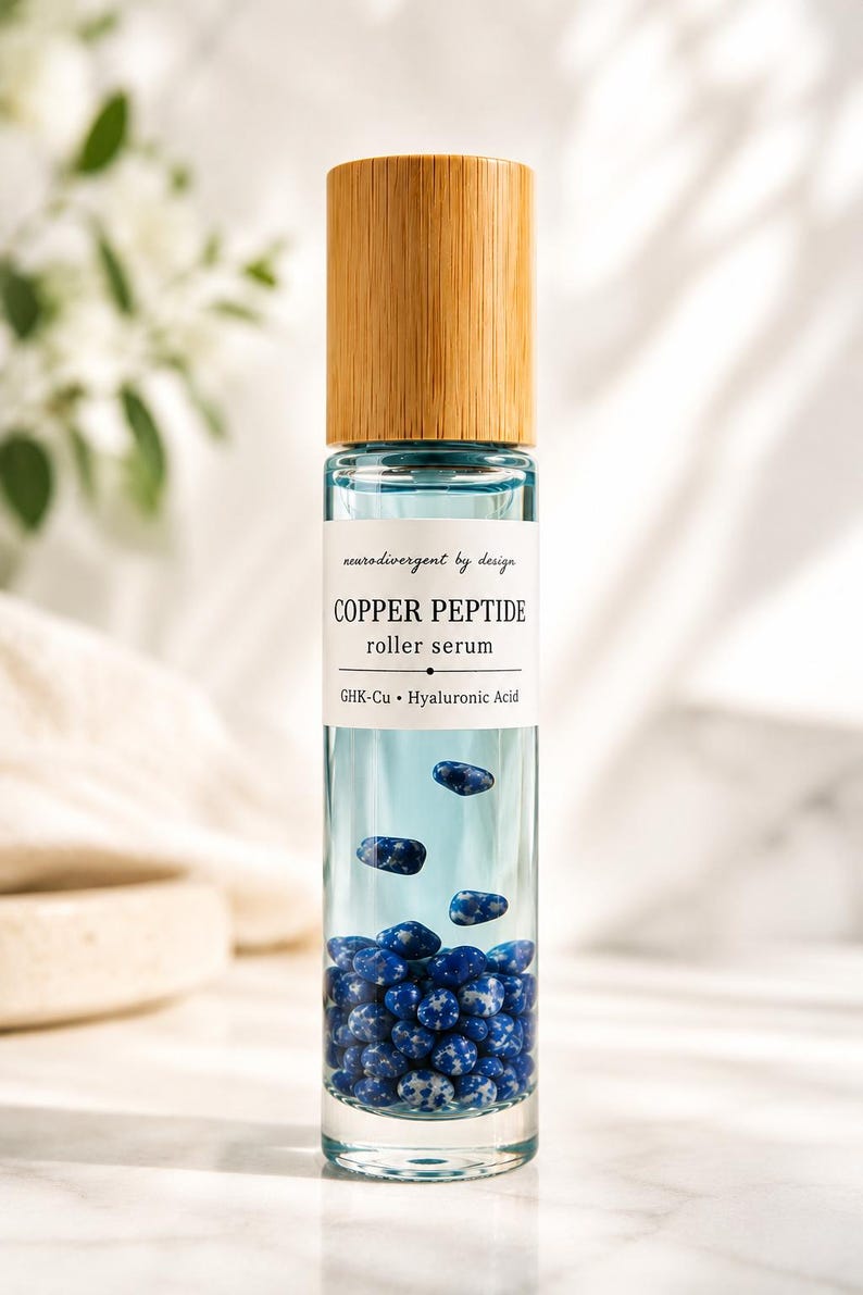 Copper Peptide Roller Serum with Hyaluronic Acid, Blue Sodalite Infused Skincare image 1
