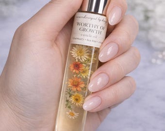 Rose Quartz Cuticle Oil Roller & Travel Clip • Botanical Nail Oil • Hydrating Cuticle Treatment • Natural Nail Growth Care