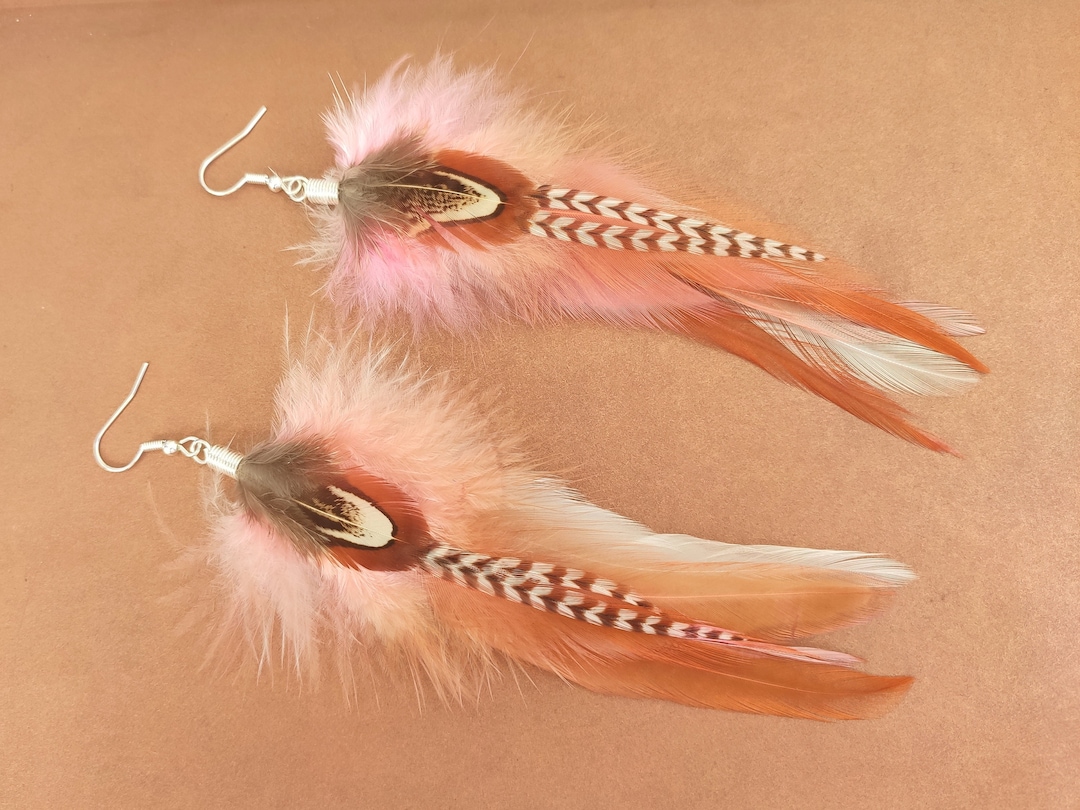 Pink Feather Earrings Real Long Feathers Boho Clip on Earrings Etsy