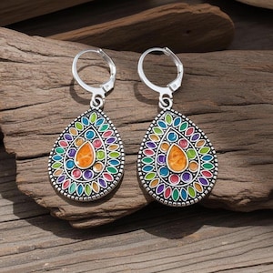 Bunt boho Ohrringe, Silber Edelstahl Hippie baumeln Ohrringe, ethnischen Schmuck Geschenk für sie