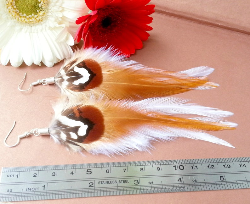 Pendientes de plumas reales Pendientes largos de plumas Etsy España