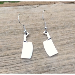 Little silver butchers knife earrings, Kitchen utensil jewelry, Blade earrings Women or men dangle knife earrings, Novelty cooking gift idea