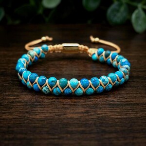 Armband blauwe zeesediment jaspis, verstelbare kleurrijke edelsteenarmband, stapelbare vriendschapsarmband met kralen in boho-stijl