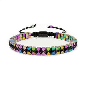 Herren Hämatit-Armband – Bunt Regenbogen Würfelperlen – Doppelt Edelsteinperlenarmband, Fardenfroh, Freundschaftsarmband Boho Style