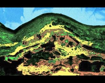 Green Mountain Landscape Art Print: Abstract Blue Sky Giclée