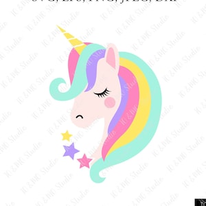 ユニコーン SVG、ユニコーン ヘッド SVG、ユニコーン クリップ アート、ユニコーン フェイス SVG、かわいいユニコーン SVG、クリカット、シルエット カット ファイル シェブロン