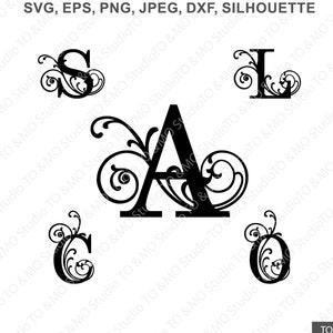 Monogramme Svg, Alphabet Monogramme Svg, Monogramme Clipart, Alphabet Flourish SVG, Lettre SVG, Cricut, Fichiers Silhouette Cut