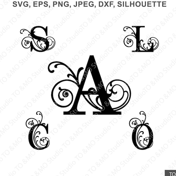 Monogramme Svg, Alphabet Monogramme Svg, Monogramme Clipart, Alphabet Flourish SVG, Lettre SVG, Cricut, Fichiers Silhouette Cut