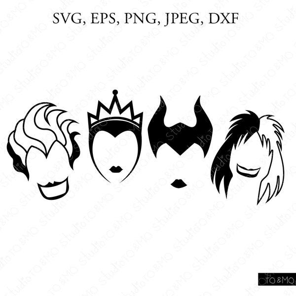Halloween Villains SVG, Maleficent Svg, Halloween Svg, Evil Queen Svg, Cruella Svg, Sanderson Svg, Cricut, Silhouette Cut Files