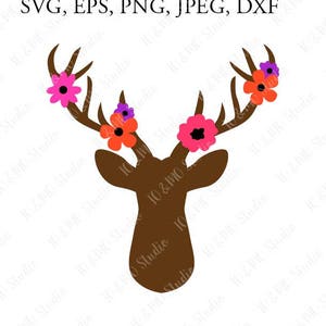 Deer Svg, Deer Head Svg, Flower Deer Head Svg, Boho Svg, Deer Clip Art, Deer Face Svg, Stag svg, Country Svg, Cricut, Silhouette Cut File